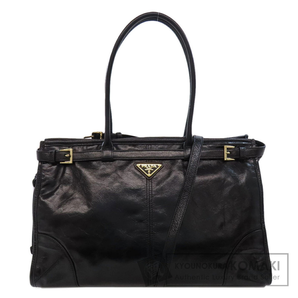 Prada Bonnie handbag shiny black leather Calfskin